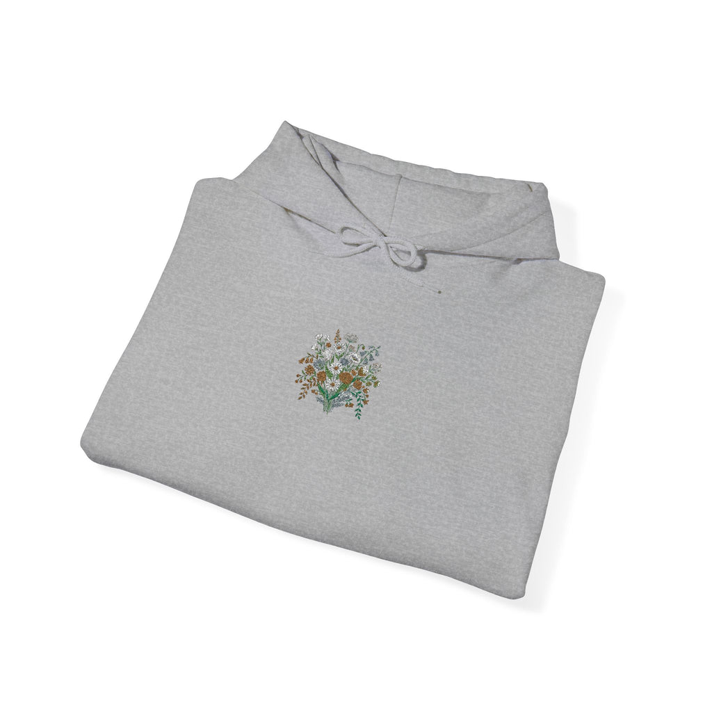 Floral Heart Hoodie — Delicate Wildflower Chest Print