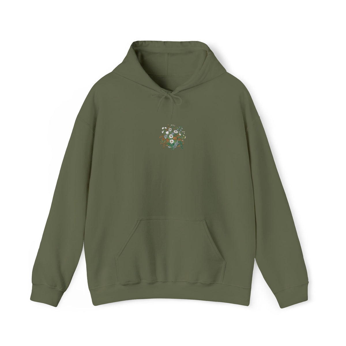 Floral Heart Hoodie — Delicate Wildflower Chest Print