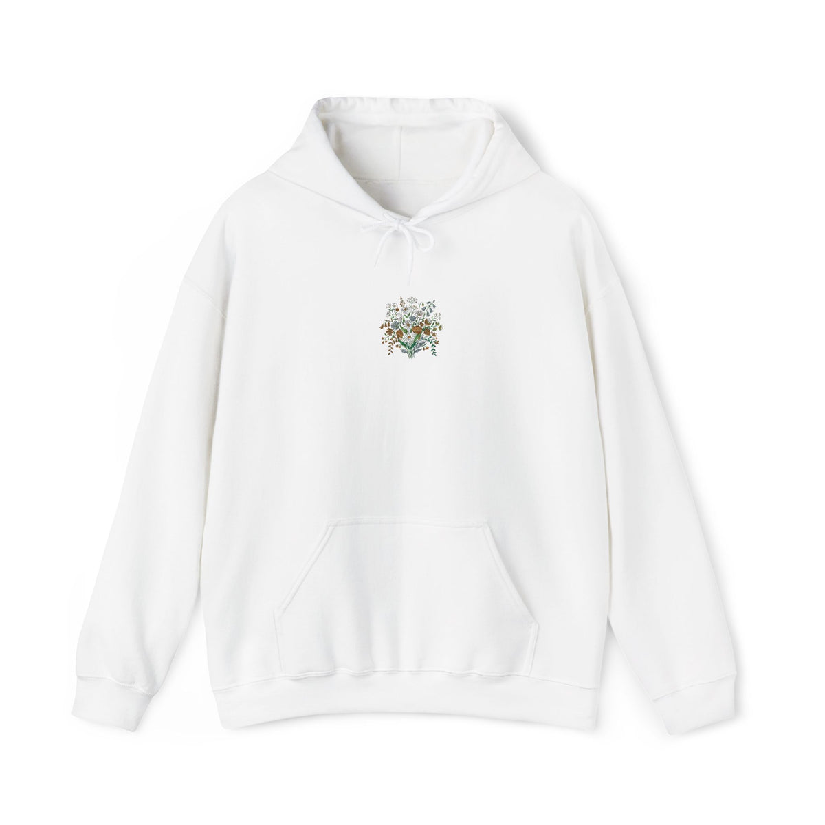 Floral Heart Hoodie — Delicate Wildflower Chest Print
