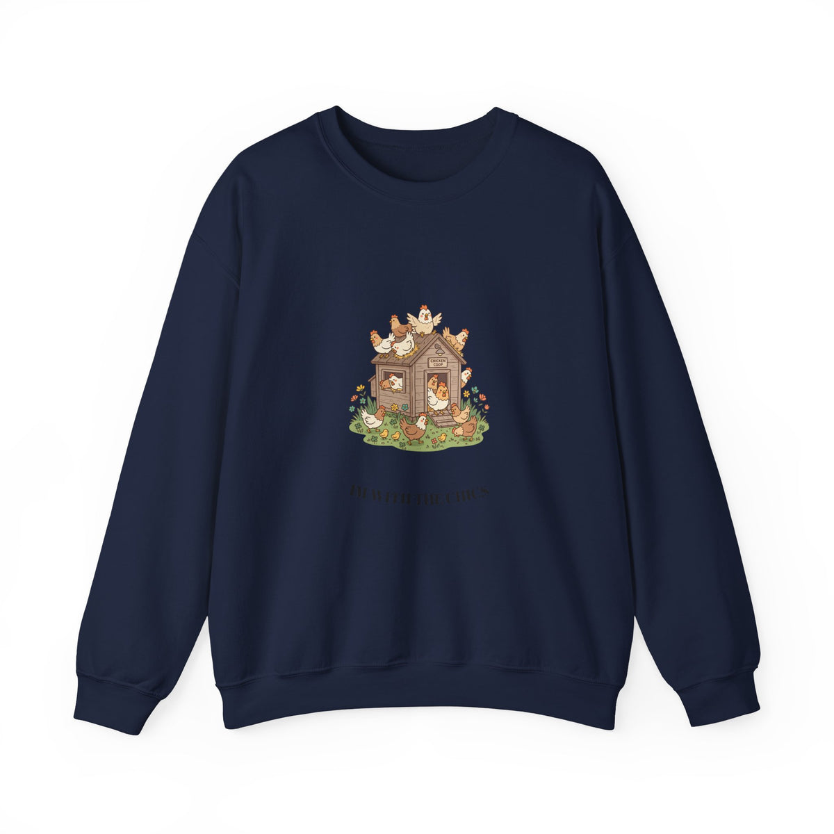 Crewneck Sweatshirt - Cottage Core Woodland House 'I'm with the chicks' Cozy Graphic Pullover