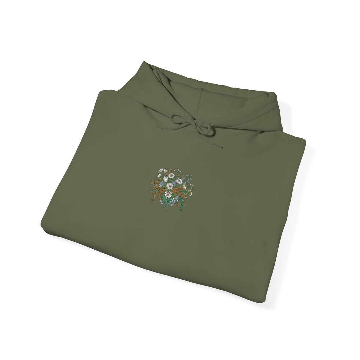 Floral Heart Hoodie — Delicate Wildflower Chest Print