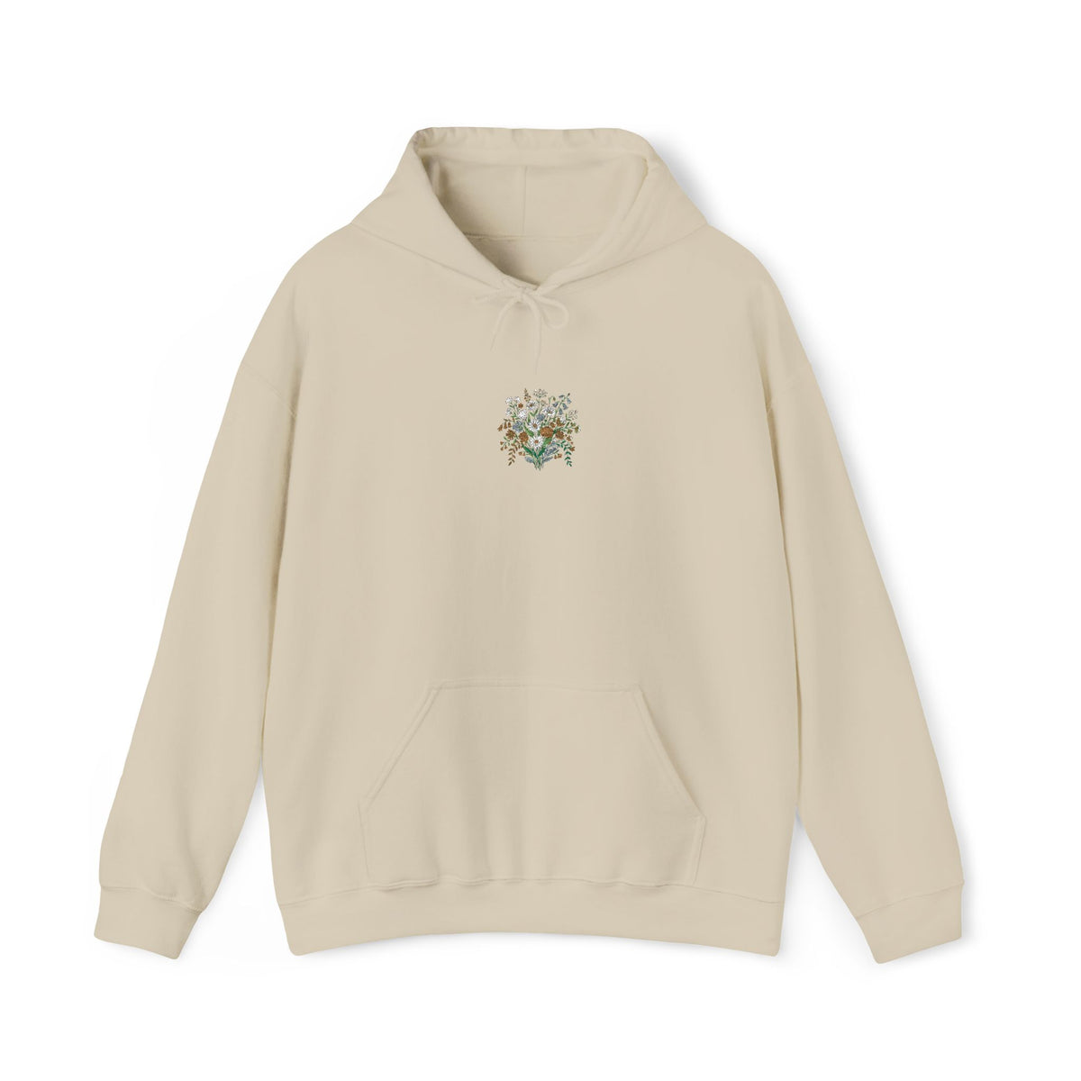 Floral Heart Hoodie — Delicate Wildflower Chest Print