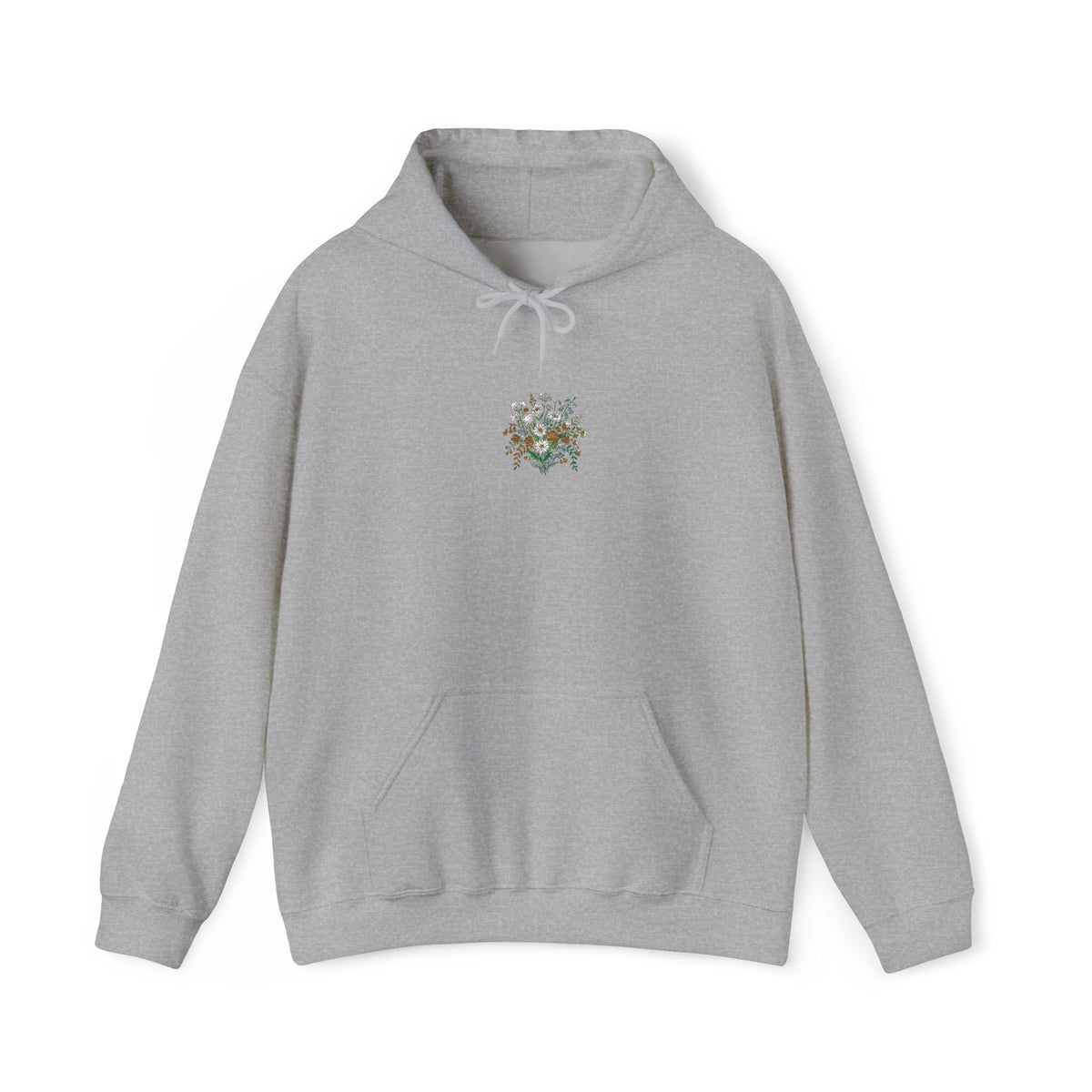Floral Heart Hoodie — Delicate Wildflower Chest Print