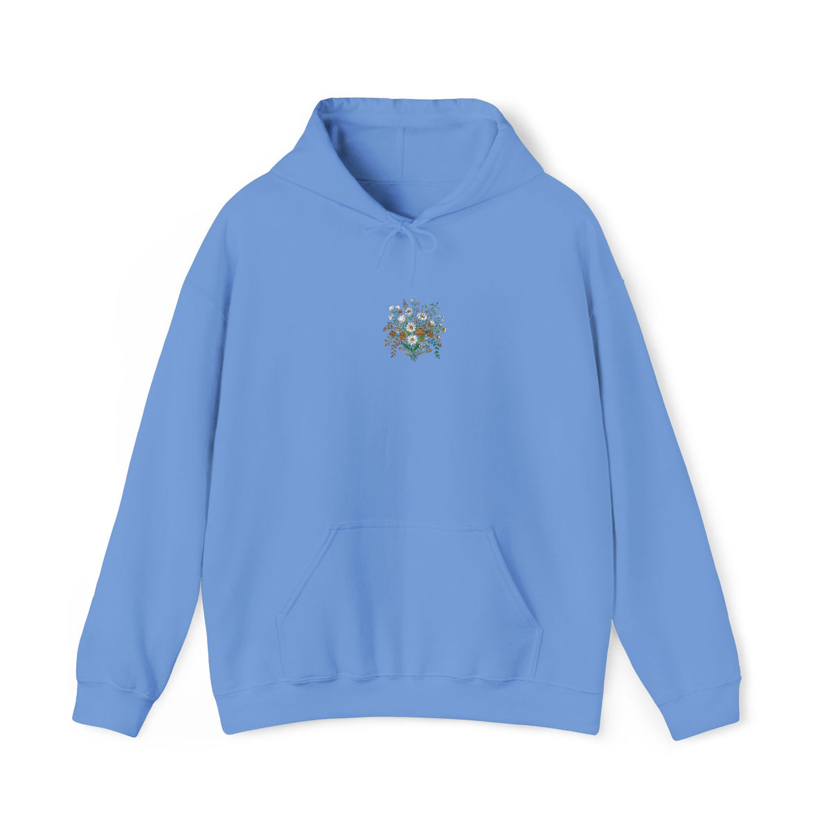 Floral Heart Hoodie — Delicate Wildflower Chest Print